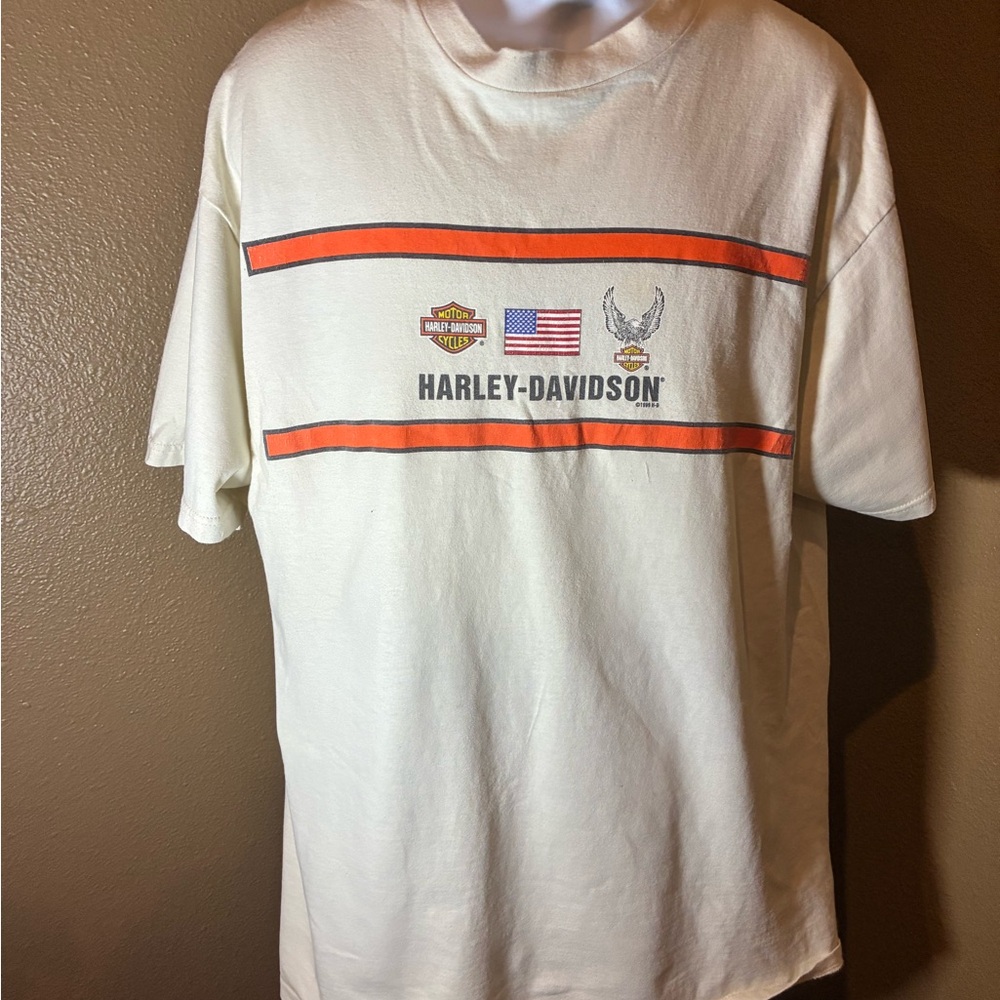 Harley-Davidson Cream and Orange Short Sleeve Tee